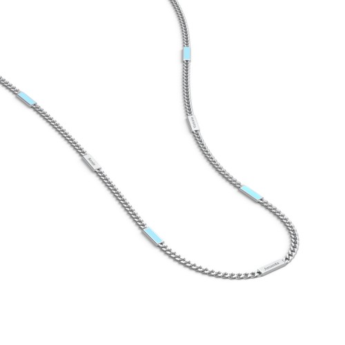 Engravable Bar Open Curb Chain with Blue Enamel Bars – Sterling Silver