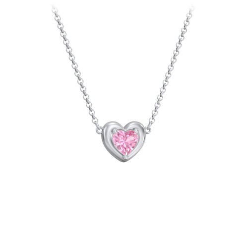 Puffy Heart Pendant with 1 Birthstone – Sterling Silver with Pink Tourmaline
