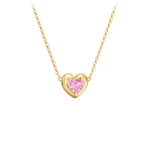 Puffy Heart Pendant with 1 Birthstone – 10K Yellow Gold with Pink Tourmaline