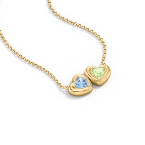 Puffy Heart Pendant with 2 Birthstones – 10K Yellow Gold with Blue Topaz and Peridot
