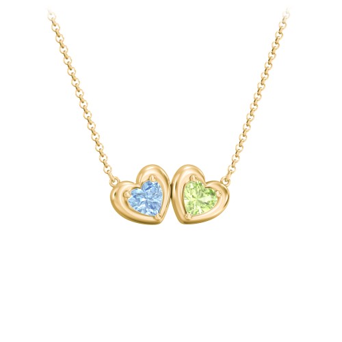 Puffy Heart Pendant with 2 Birthstones – 10K Yellow Gold with Blue Topaz and Peridot