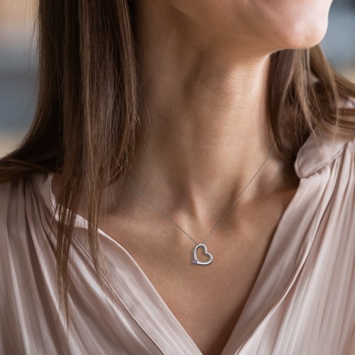 Floating Puffy Heart Pendant with 2 Birthstones – 18K Gold Plated Silver with Emerald and Blue Sapphire