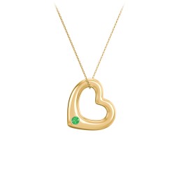 Floating Puffy Heart Pendant with 2 Birthstones in 18K Gold Plated Silver with Emerald and Blue Sapphire