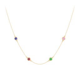 Bezel-Set Round Stone Station Necklace in 10K Solid Yellow Gold with Blue Sapphire, Ruby, Emerald, Pink Tourmaline, Blue Topaz, and Smokey Quartz