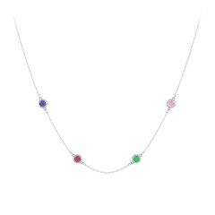 Bezel-Set Round Stone Station Necklace – 10K Yellow Gold with Blue Sapphire, Ruby, Emerald, and Pink Tourmaline