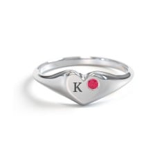 Initial Heart Signet Ring with Gemstone