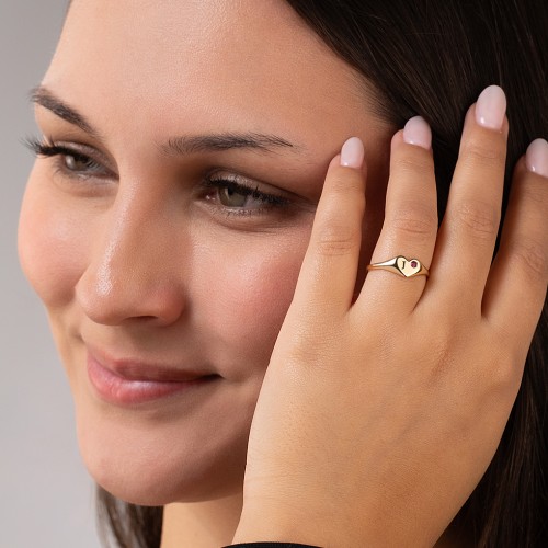Initial Heart Signet Ring with Gemstone – Sterling Silver with Ruby
