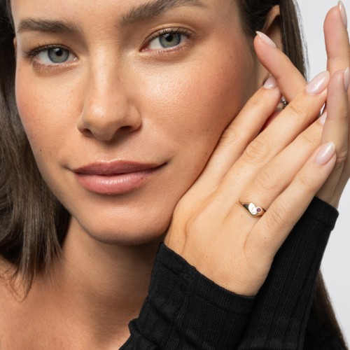 Initial Heart Signet Ring with Gemstone – Sterling Silver with Ruby