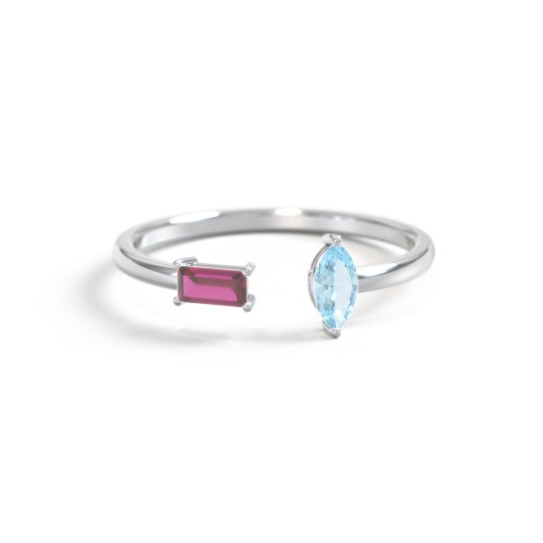 Baguette & Marquise Gemstone Open Cuff Ring