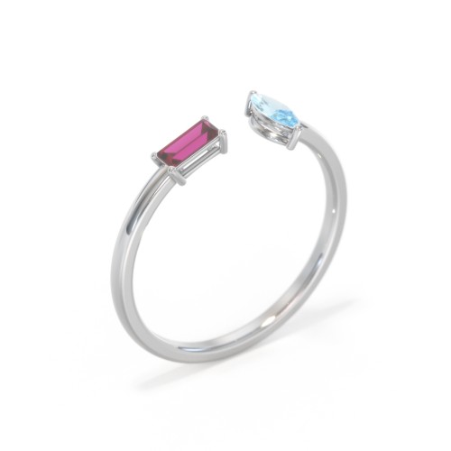 Baguette & Marquise Gemstone Open Cuff Ring