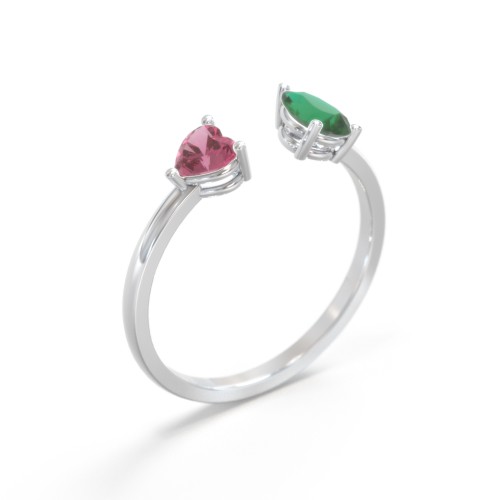 Heart & Pear Gemstone Open Cuff Ring