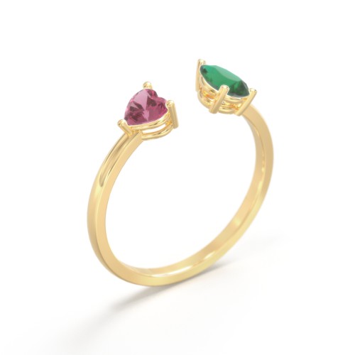 Heart & Pear Gemstone Open Cuff Ring